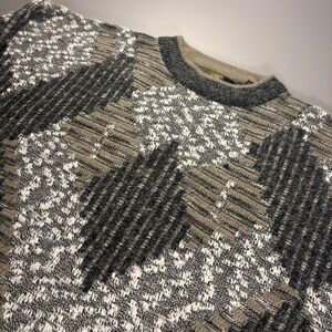 Vintage Point Zero Argyle Sweater Mens Medium Gray White Made in Korea‎ 90s